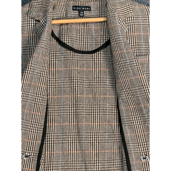 Miou Muse Blazer Jacket Double Breasted Houndstooth Plaid Brown Womens Size XS - Picture 8 of 10